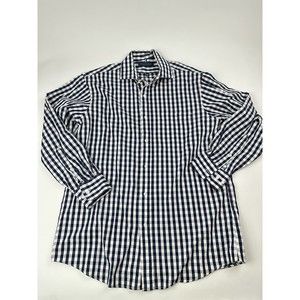 Tommy Hilfiger Shirt Adult Medium Blue Check Long Sleeve Logo 100% Cotton